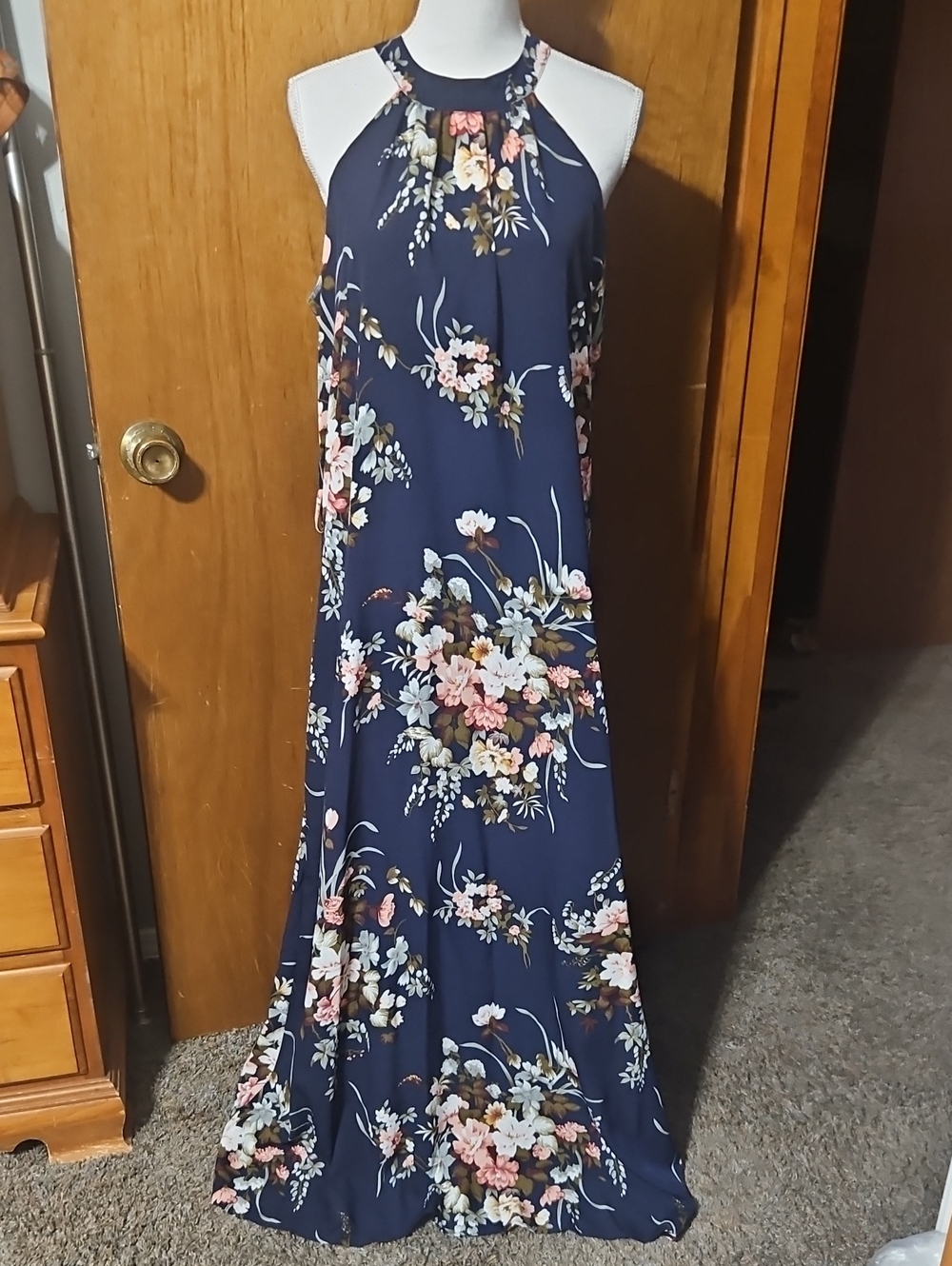 SHEIN Navy Floral Halter Maxi Dress
